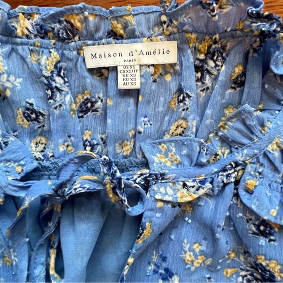 Elegant Floral Ruffle Blouse - Blue and Yellow - Picture 5 of 7